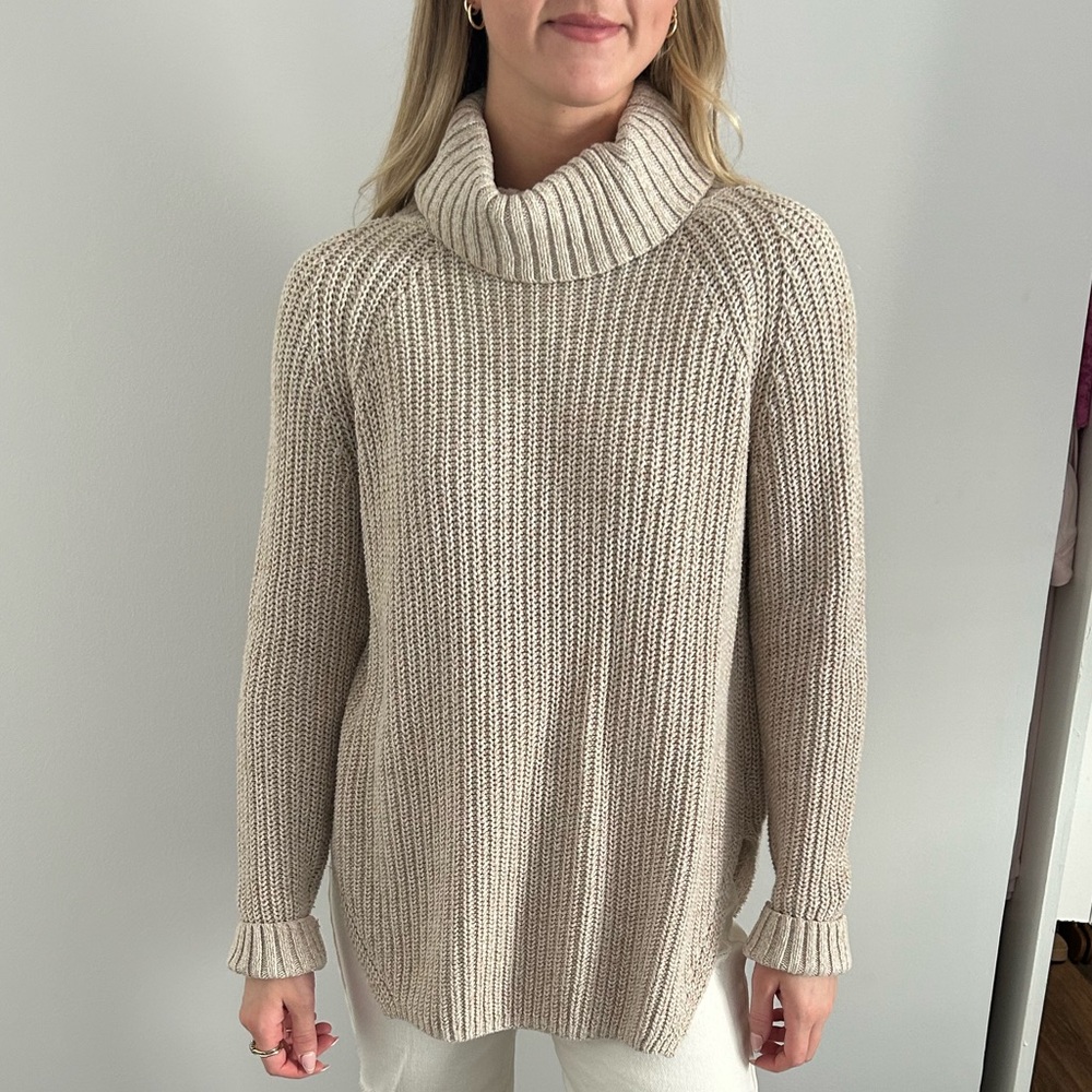 Tan Knit Turtleneck Sweater
